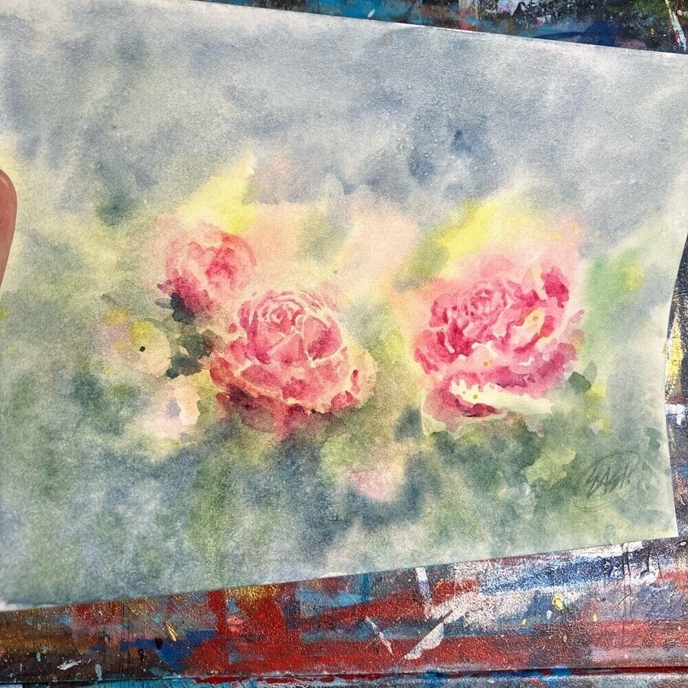 Peonies Original Painting garden watercolor impressionist art decor Artettina
